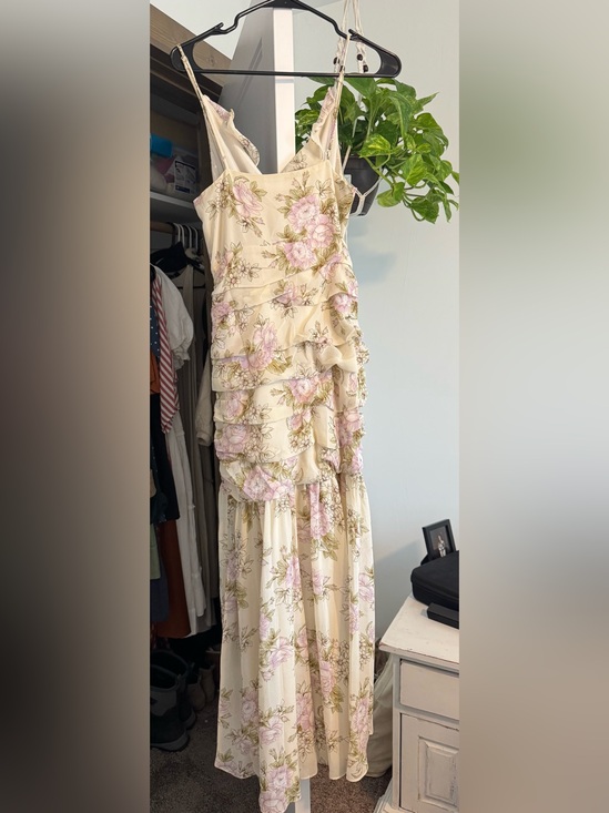 Astr Dresses & Skirts - Astr Cream Maxi Dress with Pink and Green Floral Print